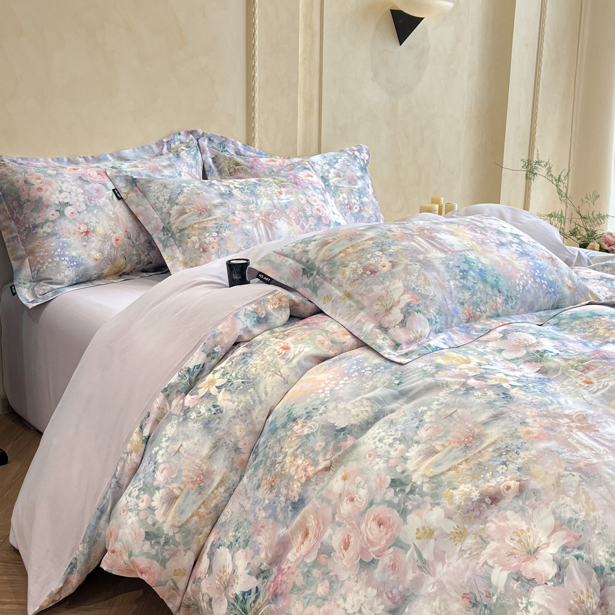 91家纺网 家纺一手货源 找家纺 禾时 2025新款全棉超柔数码印花磨毛四件套（32x21磨毛） 春水初生（紫）