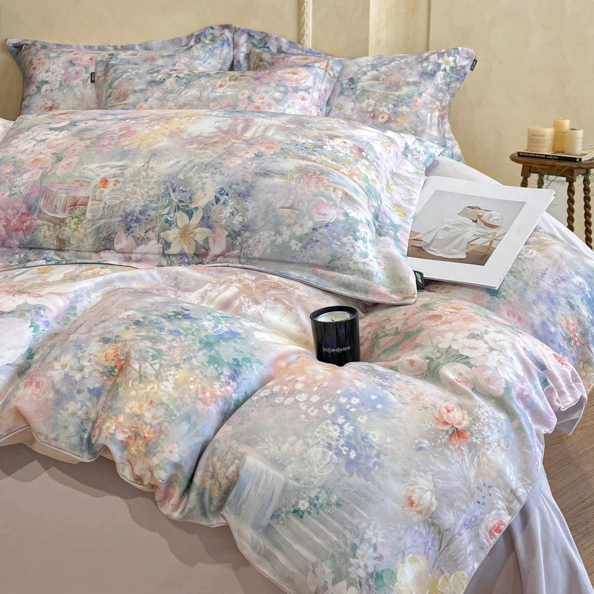 91家纺网 家纺一手货源 找家纺 禾时 2025新款全棉超柔数码印花磨毛四件套（32x21磨毛） 春水初生（紫）