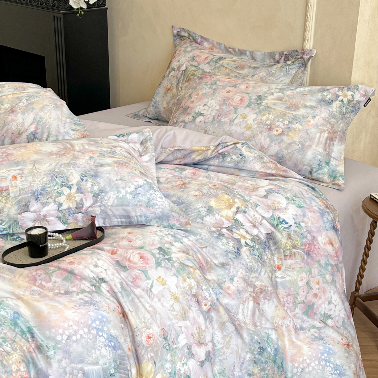 91家纺网 家纺一手货源 找家纺 禾时 2025新款全棉超柔数码印花磨毛四件套（32x21磨毛） 春水初生（紫）