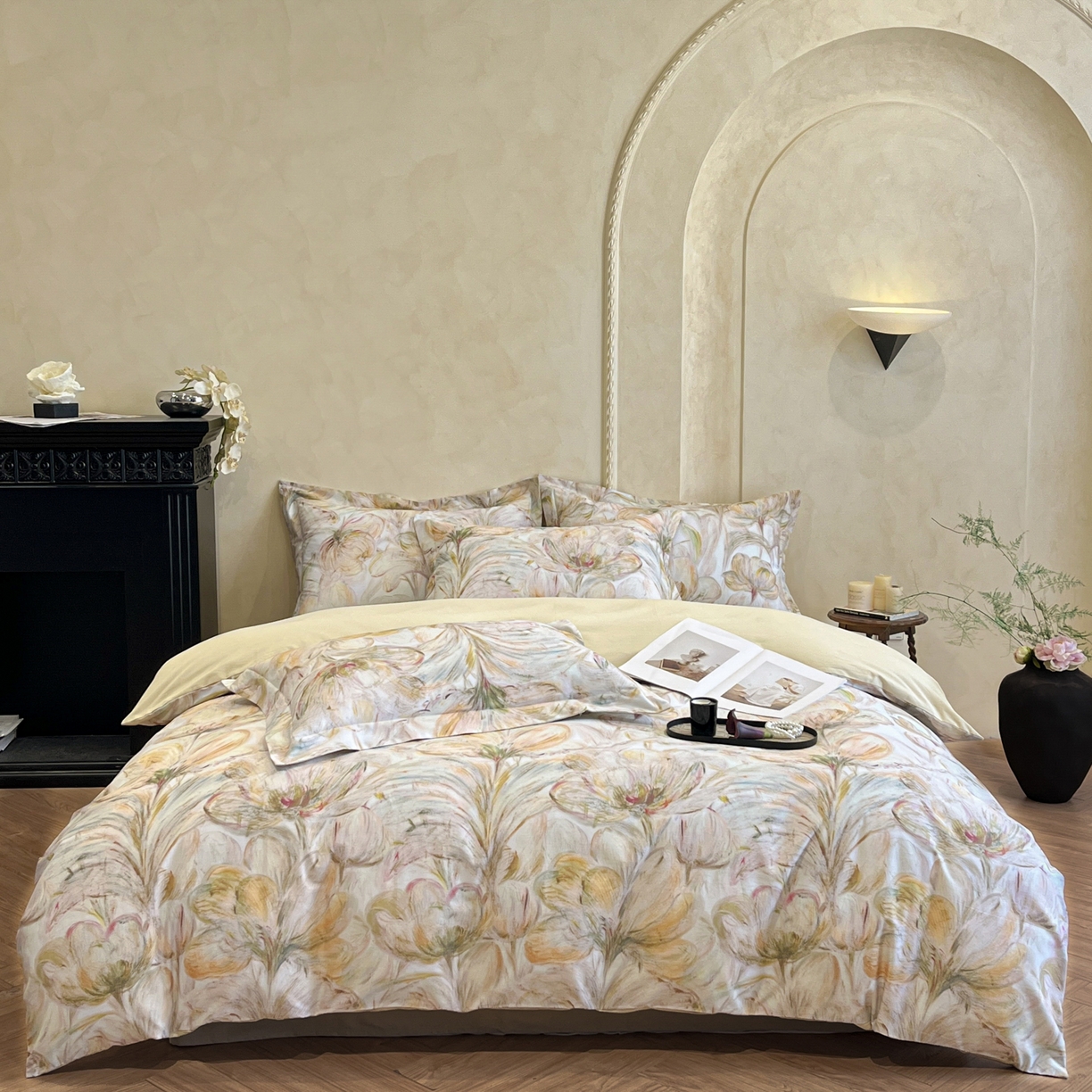 91家纺网 家纺一手货源 找家纺 禾时 2025新款全棉超柔数码印花磨毛四件套（32x21磨毛） 豆蔻年华（黄）