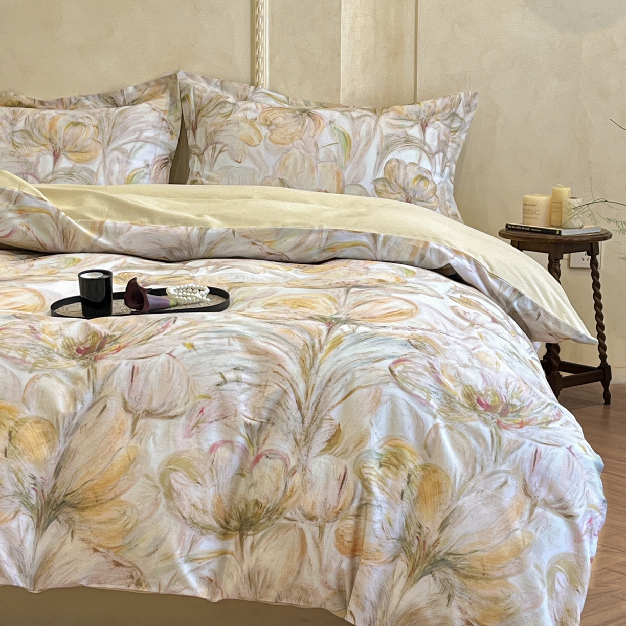 禾时 2025新款全棉超柔数码印花磨毛四件套（32x21磨毛） 豆蔻年华（黄）