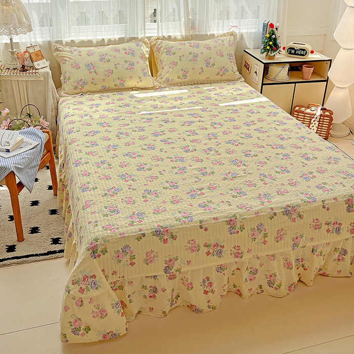 91家纺网 家纺一手货源 找家纺 （总）富米莱（原臻工厂） 2025新款全棉蝴蝶花边热销款韩式云感亲肤棉床盖床裙四件套