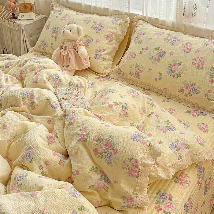 91家纺网 家纺一手货源 找家纺 （总）富米莱（原臻工厂） 2025新款全棉蝴蝶花边热销款韩式云感亲肤棉床盖床裙四件套