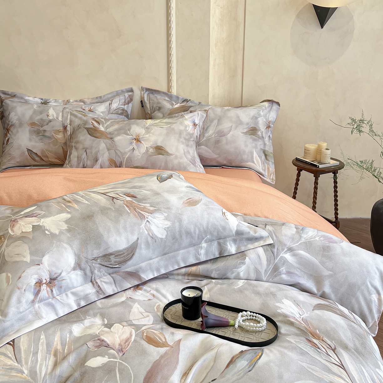 91家纺网 家纺一手货源 找家纺 禾时 2025新款全棉超柔数码印花磨毛四件套（32x21磨毛） 花期（咖）