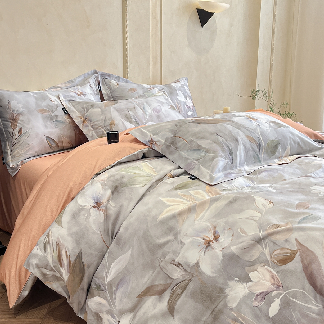 91家纺网 家纺一手货源 找家纺 禾时 2025新款全棉超柔数码印花磨毛四件套（32x21磨毛） 花期（咖）