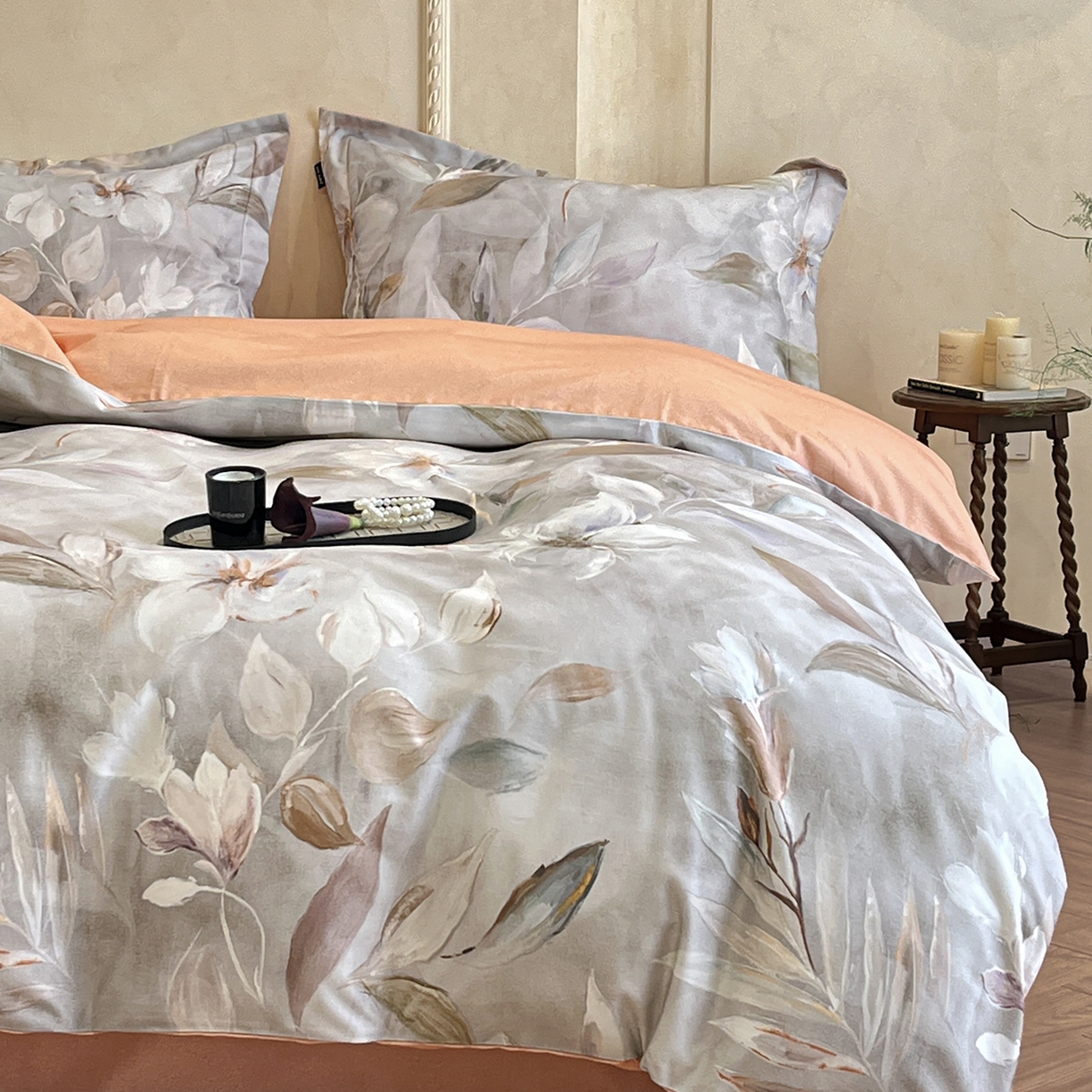 禾时 2025新款全棉超柔数码印花磨毛四件套（32x21磨毛） 花期（咖）