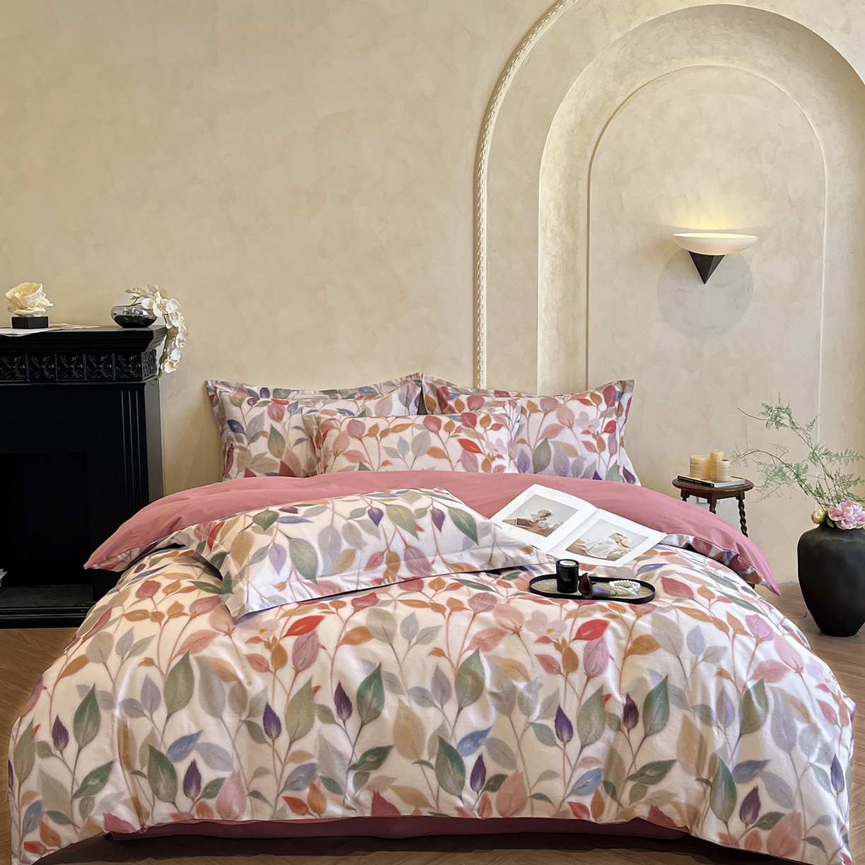 91家纺网 家纺一手货源 找家纺 禾时 2025新款全棉超柔数码印花磨毛四件套（32x21磨毛） 景秋（红）