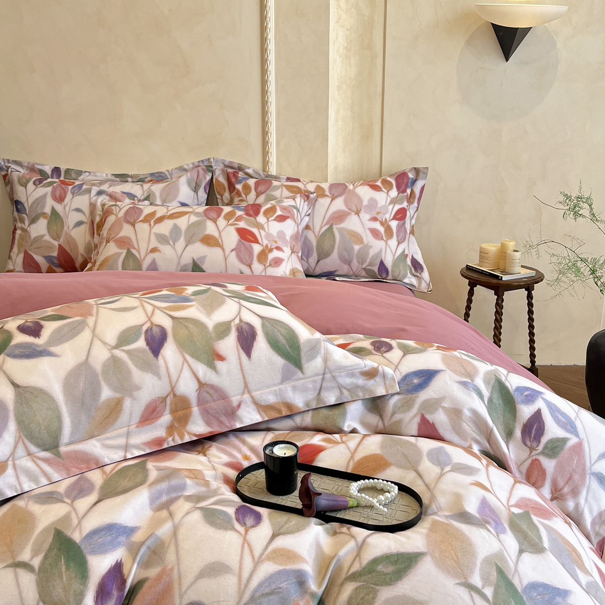 91家纺网 家纺一手货源 找家纺 禾时 2025新款全棉超柔数码印花磨毛四件套（32x21磨毛） 景秋（红）