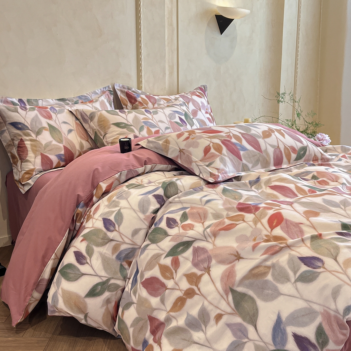 91家纺网 家纺一手货源 找家纺 禾时 2025新款全棉超柔数码印花磨毛四件套（32x21磨毛） 景秋（红）