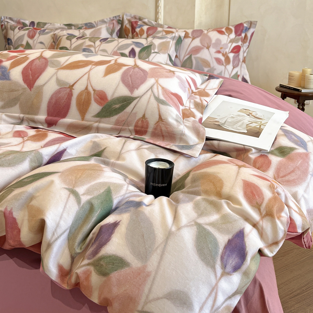 91家纺网 家纺一手货源 找家纺 禾时 2025新款全棉超柔数码印花磨毛四件套（32x21磨毛） 景秋（红）