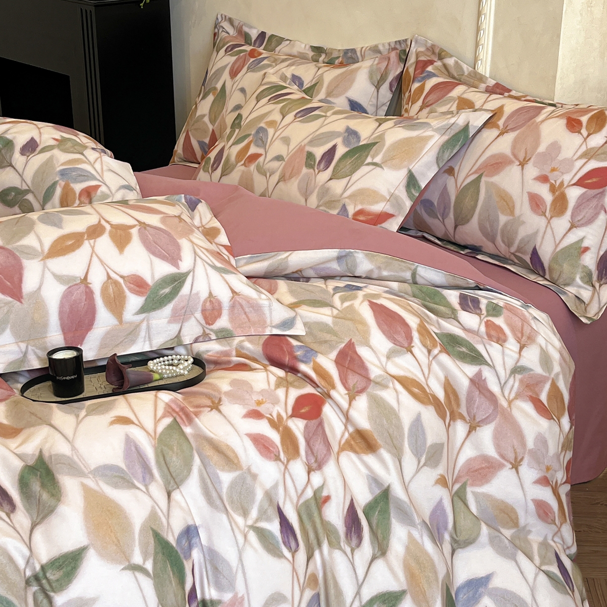 91家纺网 家纺一手货源 找家纺 禾时 2025新款全棉超柔数码印花磨毛四件套（32x21磨毛） 景秋（红）