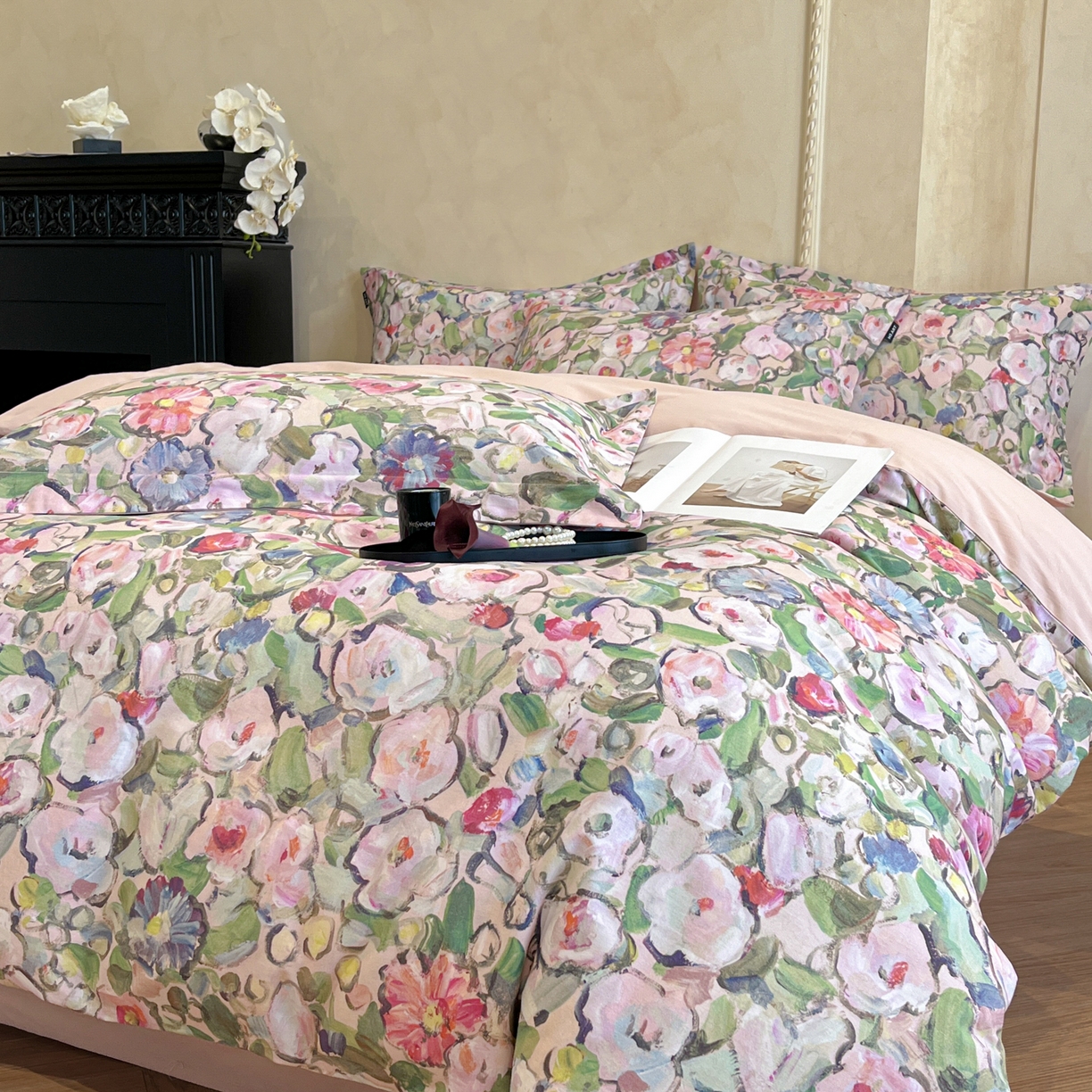 91家纺网 家纺一手货源 找家纺 禾时 2025新款全棉超柔数码印花磨毛四件套（32x21磨毛） 兰朵（绿）