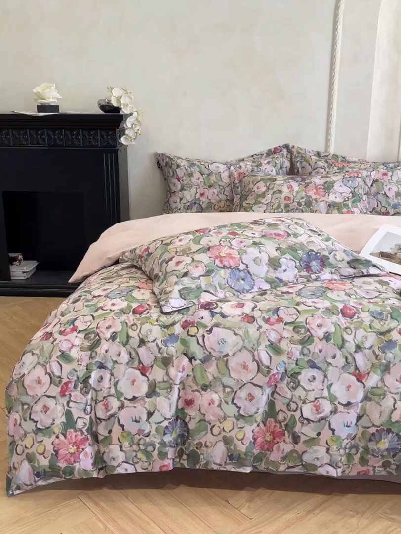 91家纺网 家纺一手货源 找家纺 禾时 2025新款全棉超柔数码印花磨毛四件套（32x21磨毛） 兰朵（绿）