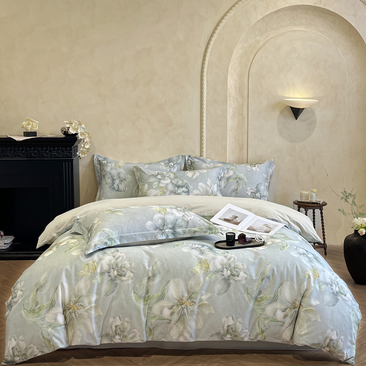 91家纺网 家纺一手货源 找家纺 禾时 2025新款全棉超柔数码印花磨毛四件套（32x21磨毛） 漫隐时光（兰）