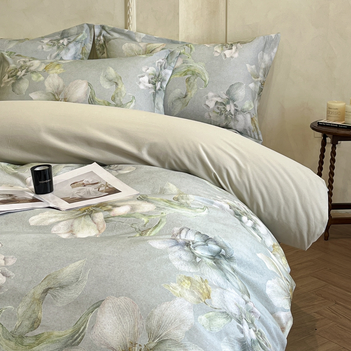 91家纺网 家纺一手货源 找家纺 禾时 2025新款全棉超柔数码印花磨毛四件套（32x21磨毛） 漫隐时光（兰）