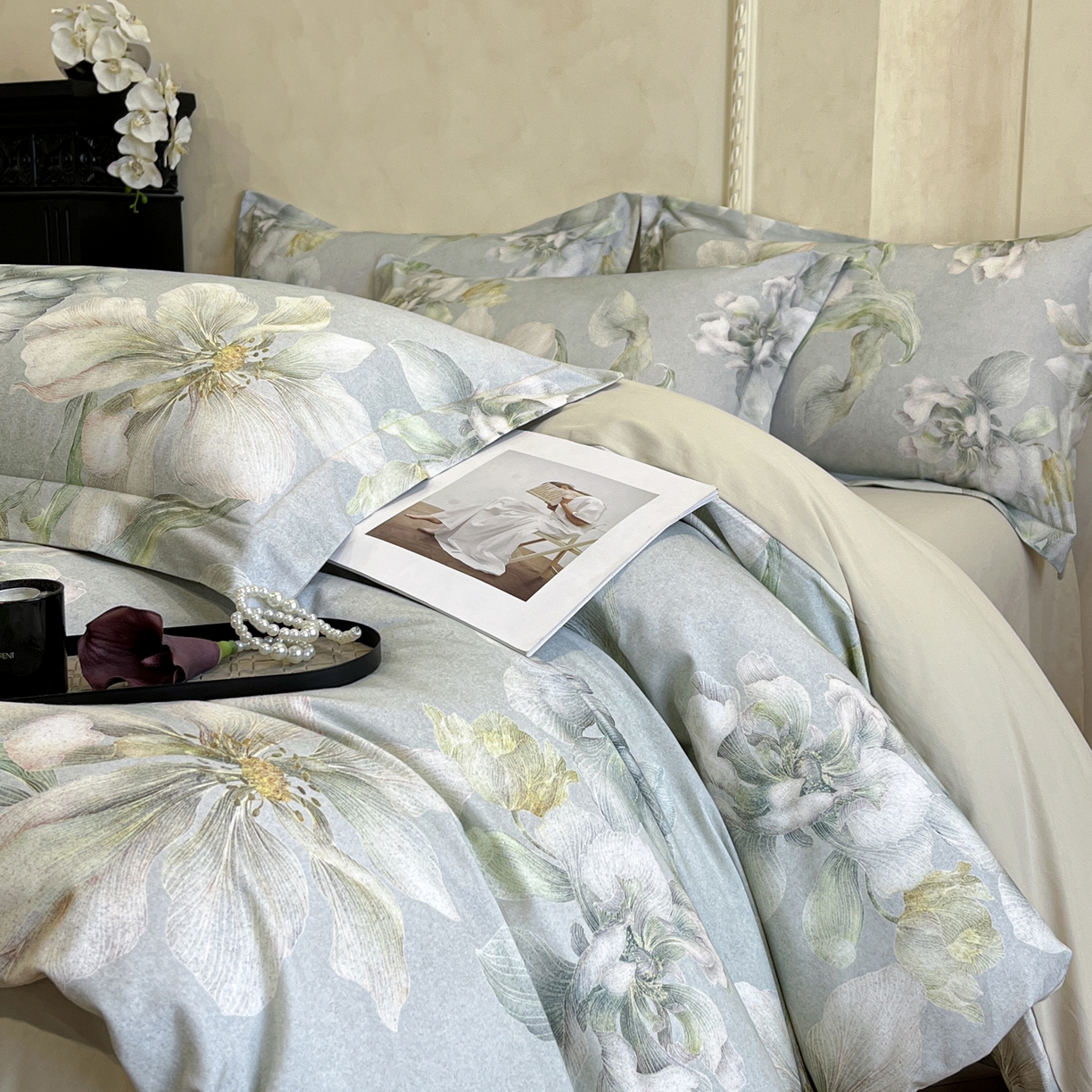 91家纺网 家纺一手货源 找家纺 禾时 2025新款全棉超柔数码印花磨毛四件套（32x21磨毛） 漫隐时光（兰）