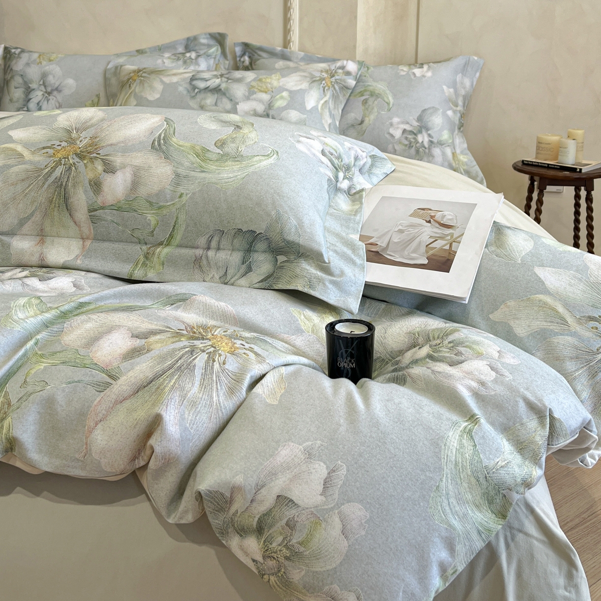 91家纺网 家纺一手货源 找家纺 禾时 2025新款全棉超柔数码印花磨毛四件套（32x21磨毛） 漫隐时光（兰）