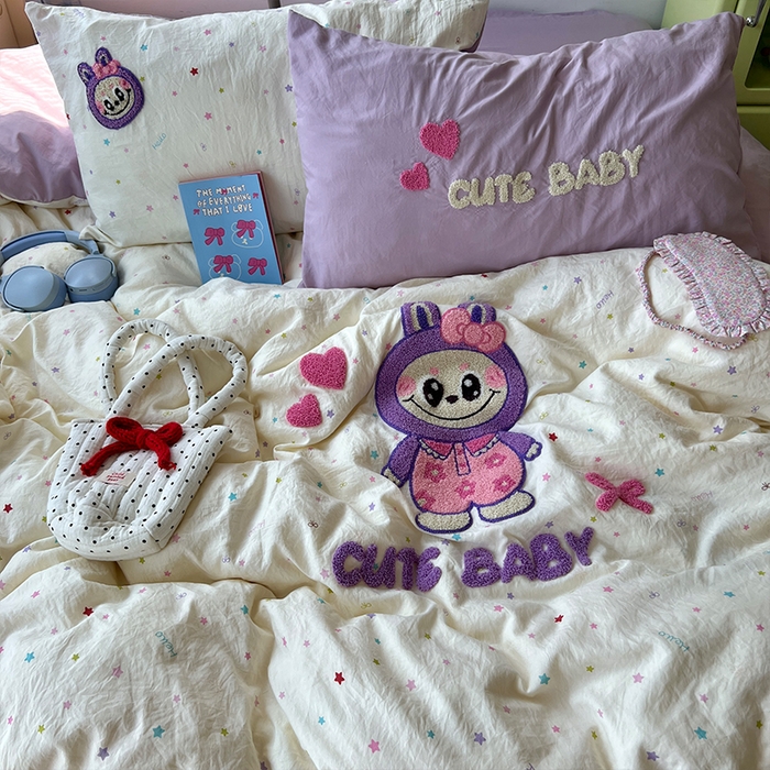 91家纺网 家纺一手货源 找家纺 原素 2025学生季少女心毛巾绣四件套 星星拉拉布