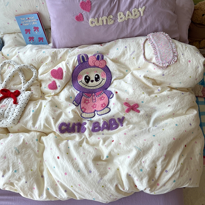 91家纺网 家纺一手货源 找家纺 原素 2025学生季少女心毛巾绣四件套 星星拉拉布