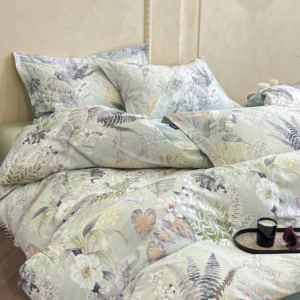 91家纺网 家纺一手货源 找家纺 禾时 2025新款全棉超柔数码印花磨毛四件套（32x21磨毛） 暮云春色（绿）