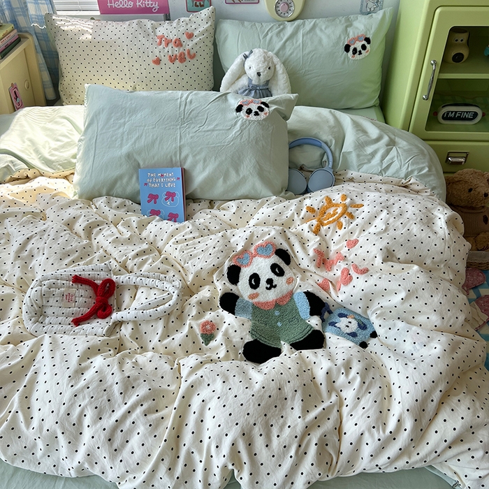 91家纺网 家纺一手货源 找家纺 原素 2025学生季少女心毛巾绣四件套 熊猫去旅行