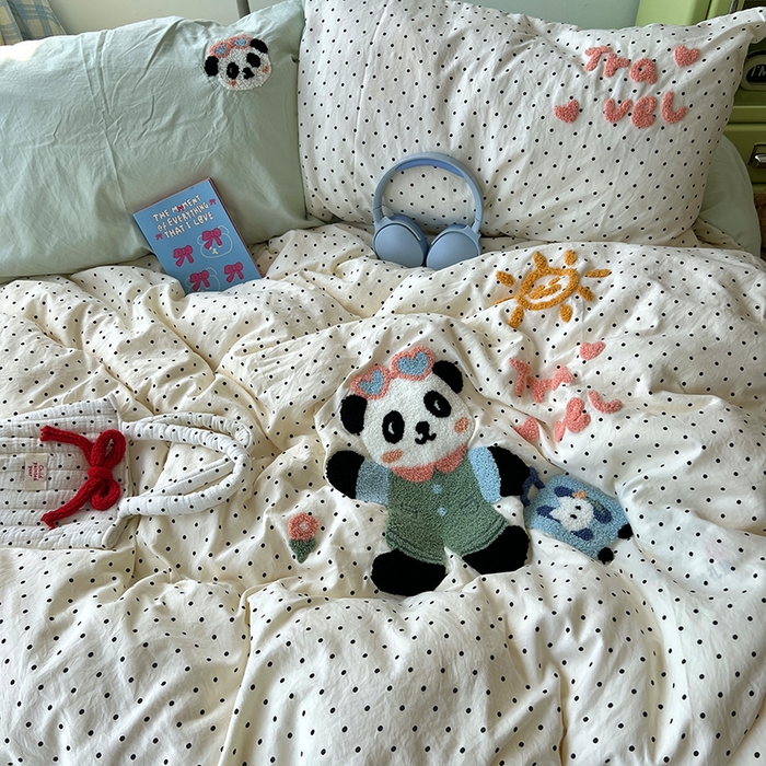 91家纺网 家纺一手货源 找家纺 原素 2025学生季少女心毛巾绣四件套 熊猫去旅行