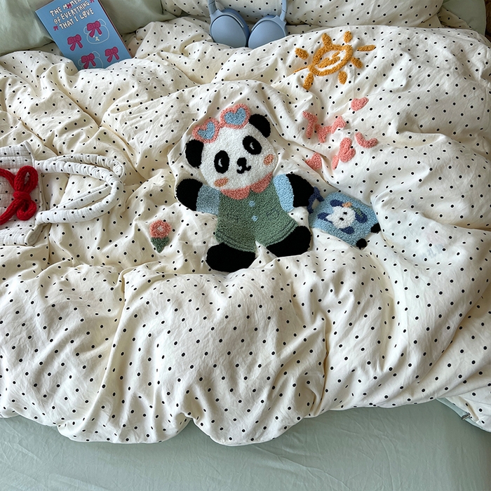 91家纺网 家纺一手货源 找家纺 原素 2025学生季少女心毛巾绣四件套 熊猫去旅行