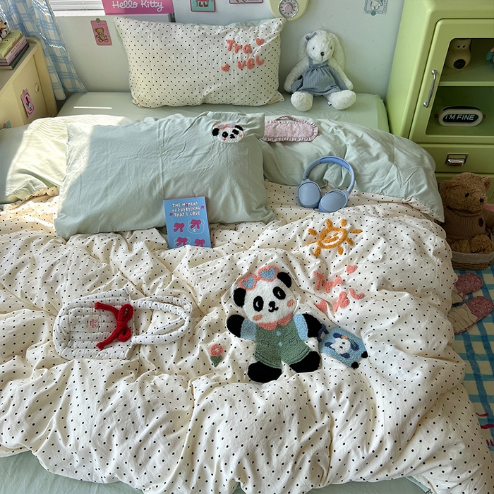 91家纺网 家纺一手货源 找家纺 原素 2025学生季少女心毛巾绣四件套 熊猫去旅行