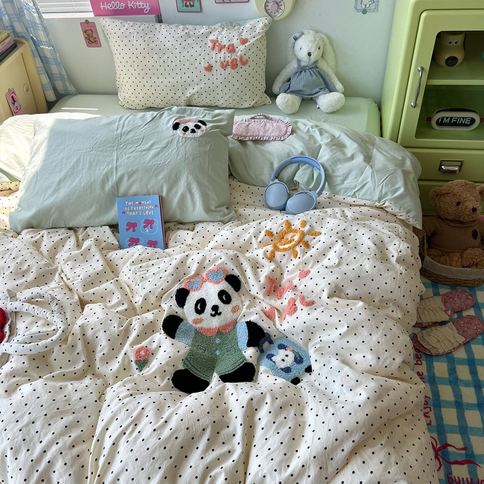 91家纺网 家纺一手货源 找家纺 原素 2025学生季少女心毛巾绣四件套 熊猫去旅行