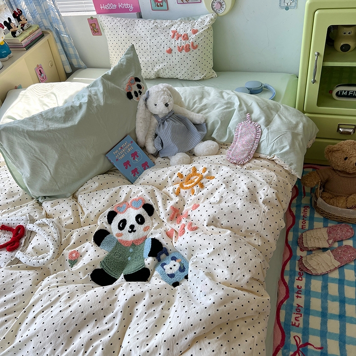 91家纺网 家纺一手货源 找家纺 原素 2025学生季少女心毛巾绣四件套 熊猫去旅行