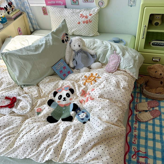 91家纺网 家纺一手货源 找家纺 原素 2025学生季少女心毛巾绣四件套 熊猫去旅行