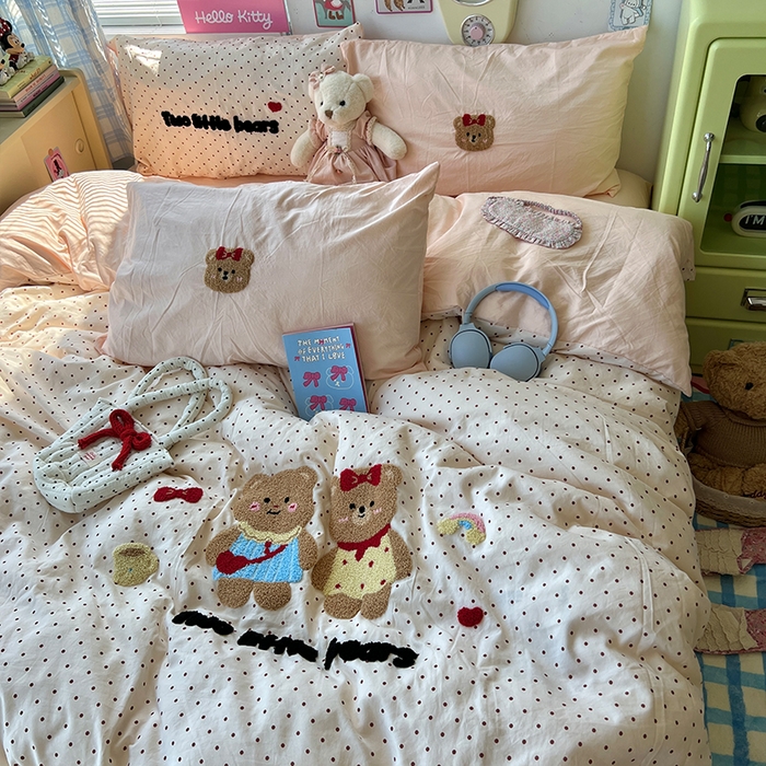 91家纺网 家纺一手货源 找家纺 原素 2025学生季少女心毛巾绣四件套 熊熊好闺蜜