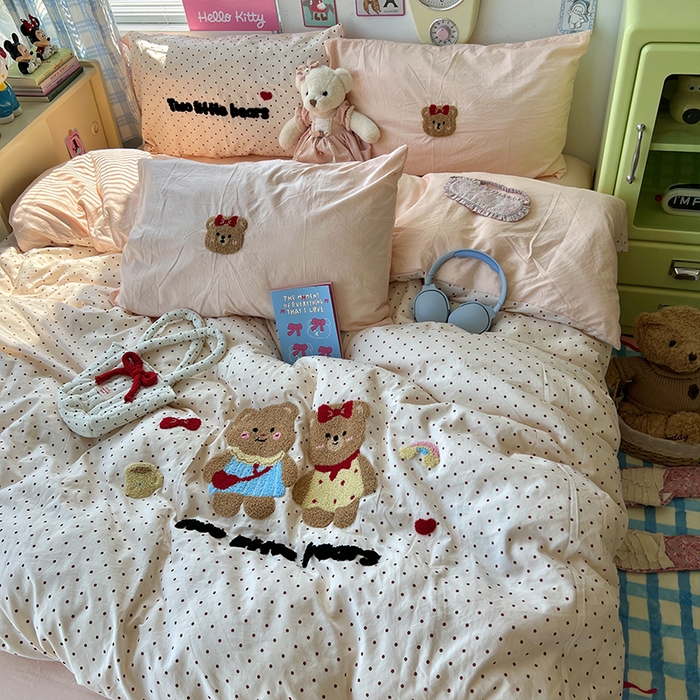 91家纺网 家纺一手货源 找家纺 原素 2025学生季少女心毛巾绣四件套 熊熊好闺蜜