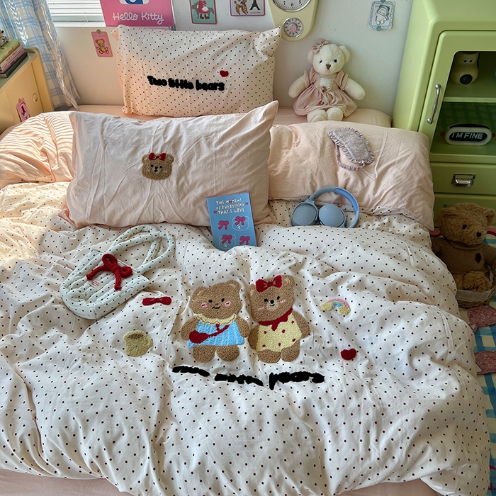 91家纺网 家纺一手货源 找家纺 原素 2025学生季少女心毛巾绣四件套 熊熊好闺蜜