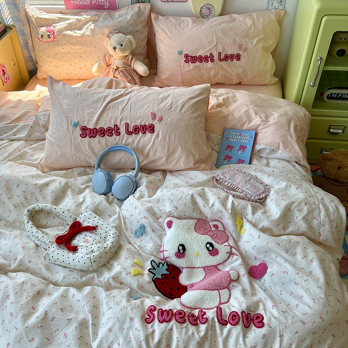 原素 2025学生季少女心毛巾绣四件套 草莓猫猫