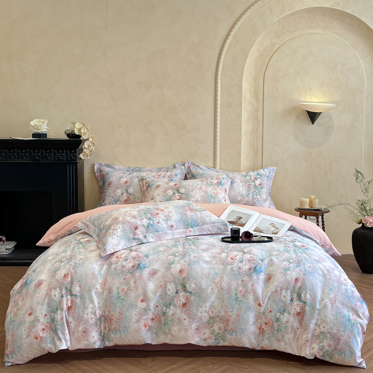 91家纺网 家纺一手货源 找家纺 禾时 2025新款全棉超柔数码印花磨毛四件套（32x21磨毛） 倾城花恋（粉）