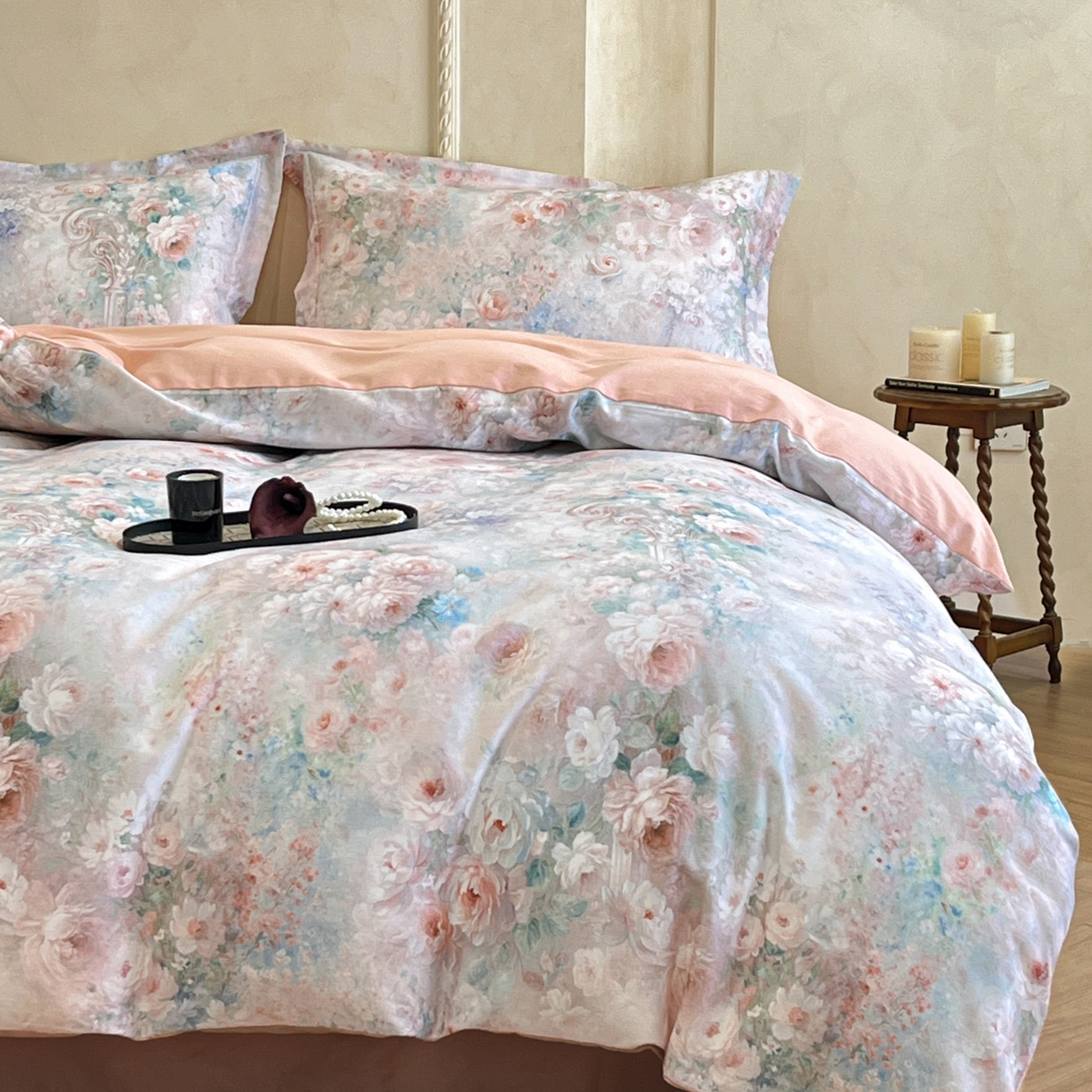 禾时 2025新款全棉超柔数码印花磨毛四件套（32x21磨毛） 倾城花恋（粉）