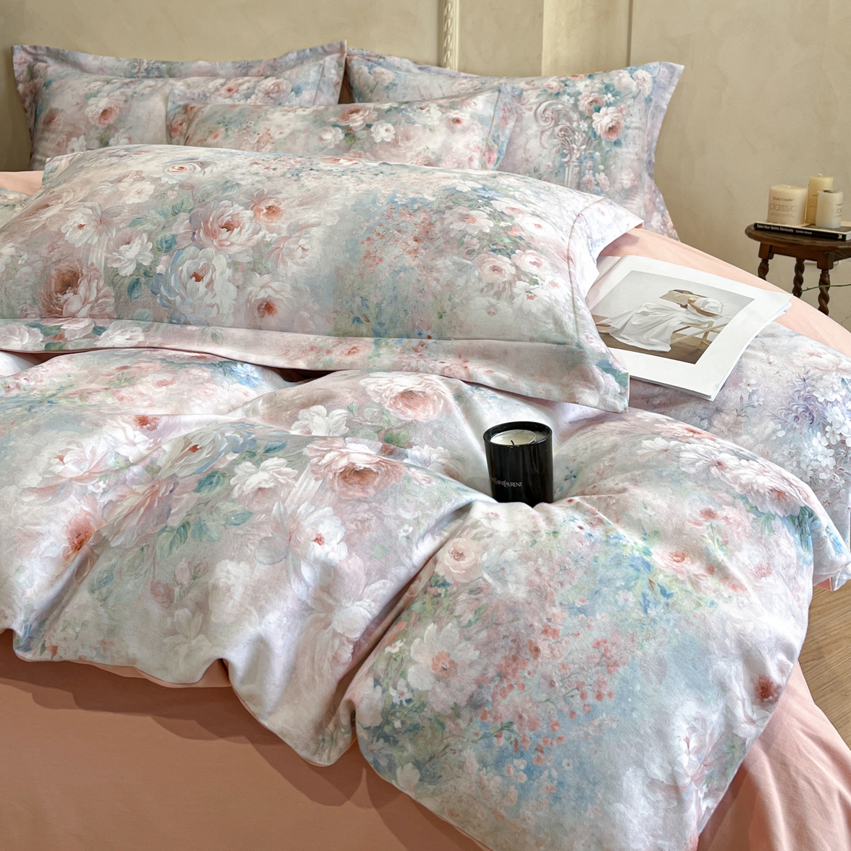 91家纺网 家纺一手货源 找家纺 禾时 2025新款全棉超柔数码印花磨毛四件套（32x21磨毛） 倾城花恋（粉）