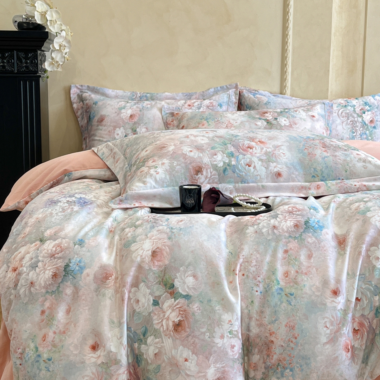 91家纺网 家纺一手货源 找家纺 禾时 2025新款全棉超柔数码印花磨毛四件套（32x21磨毛） 倾城花恋（粉）