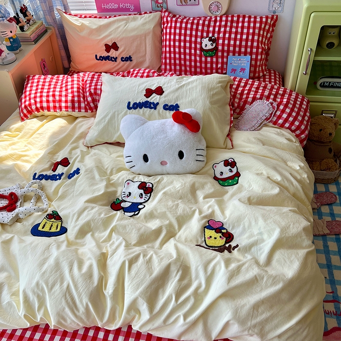 91家纺网 家纺一手货源 找家纺 原素 2025学生季少女心毛巾绣四件套 蛋糕猫咪