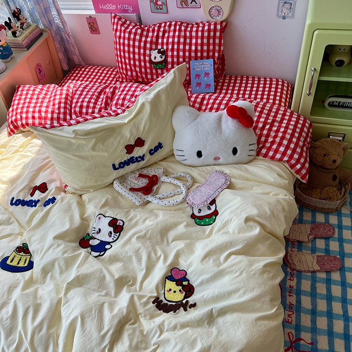 91家纺网 家纺一手货源 找家纺 原素 2025学生季少女心毛巾绣四件套 蛋糕猫咪