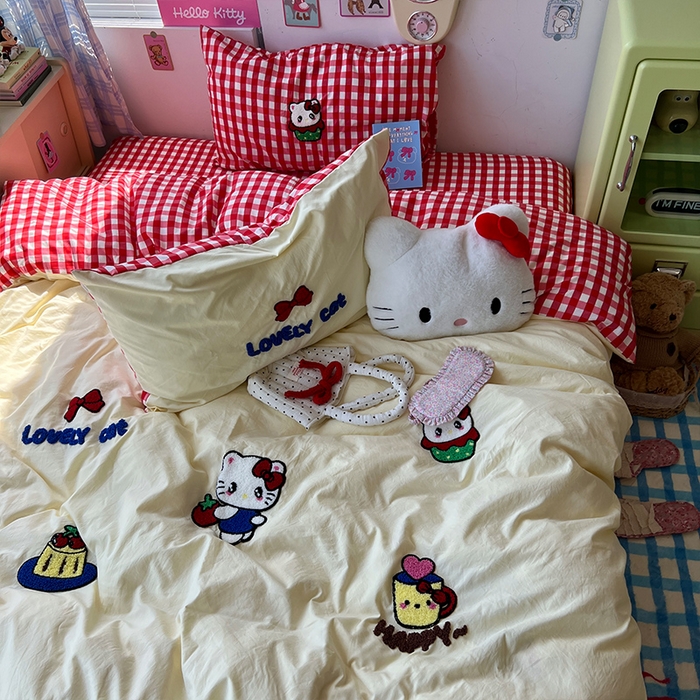 91家纺网 家纺一手货源 找家纺 原素 2025学生季少女心毛巾绣四件套 蛋糕猫咪