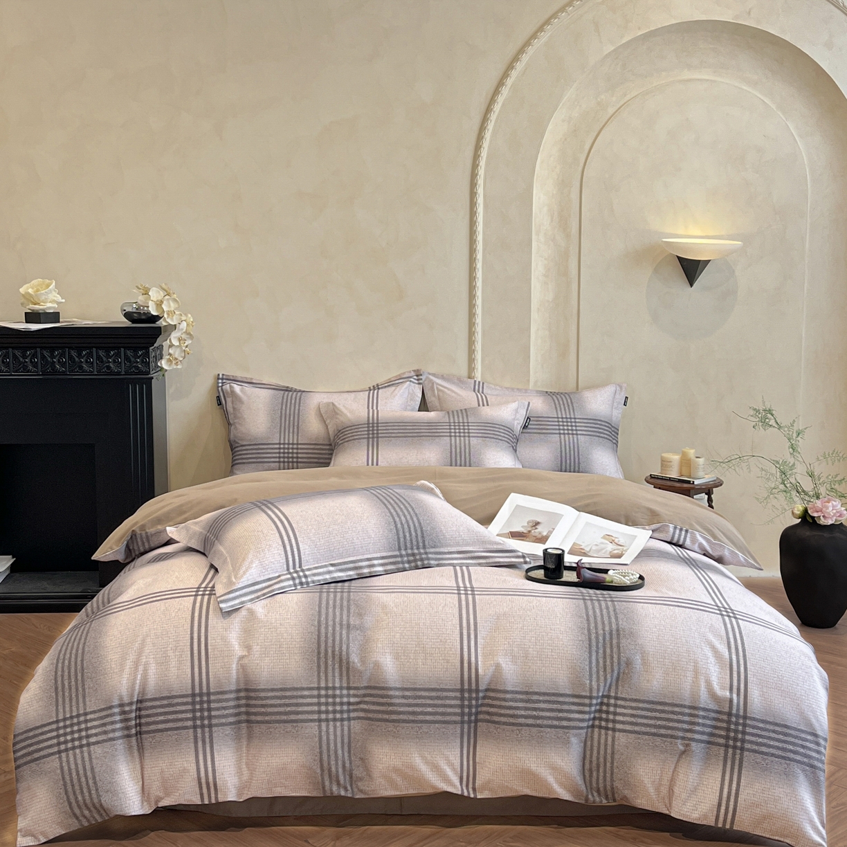 91家纺网 家纺一手货源 找家纺 禾时 2025新款全棉超柔数码印花磨毛四件套（32x21磨毛） 山岛（咖）