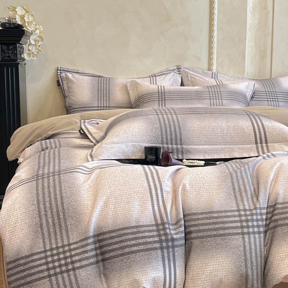 91家纺网 家纺一手货源 找家纺 禾时 2025新款全棉超柔数码印花磨毛四件套（32x21磨毛） 山岛（咖）