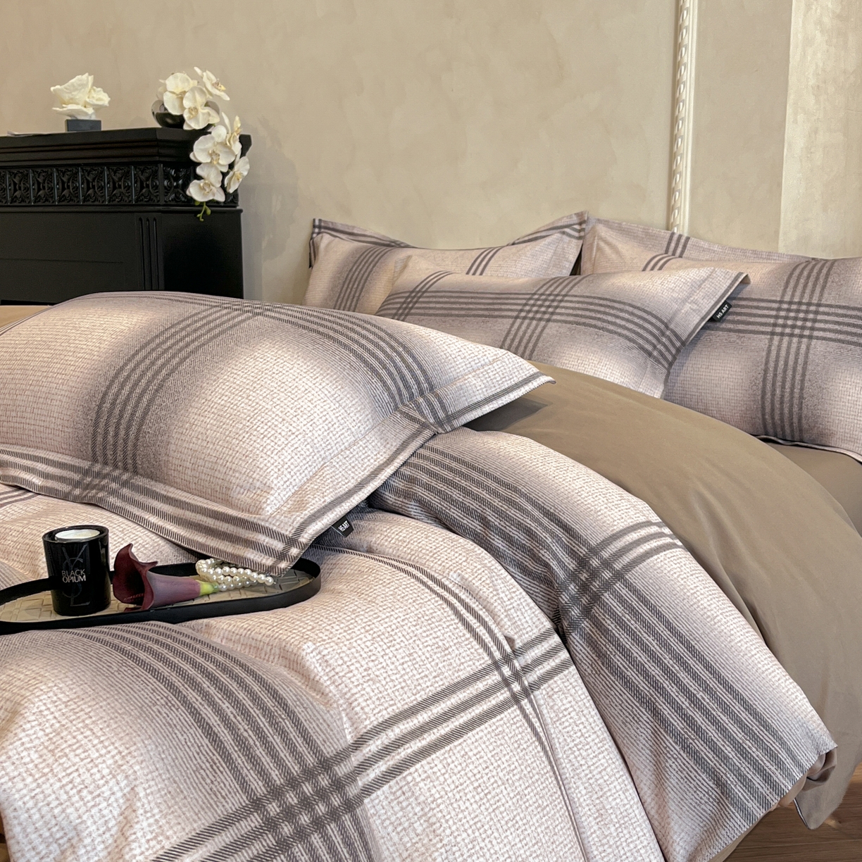 91家纺网 家纺一手货源 找家纺 禾时 2025新款全棉超柔数码印花磨毛四件套（32x21磨毛） 山岛（咖）