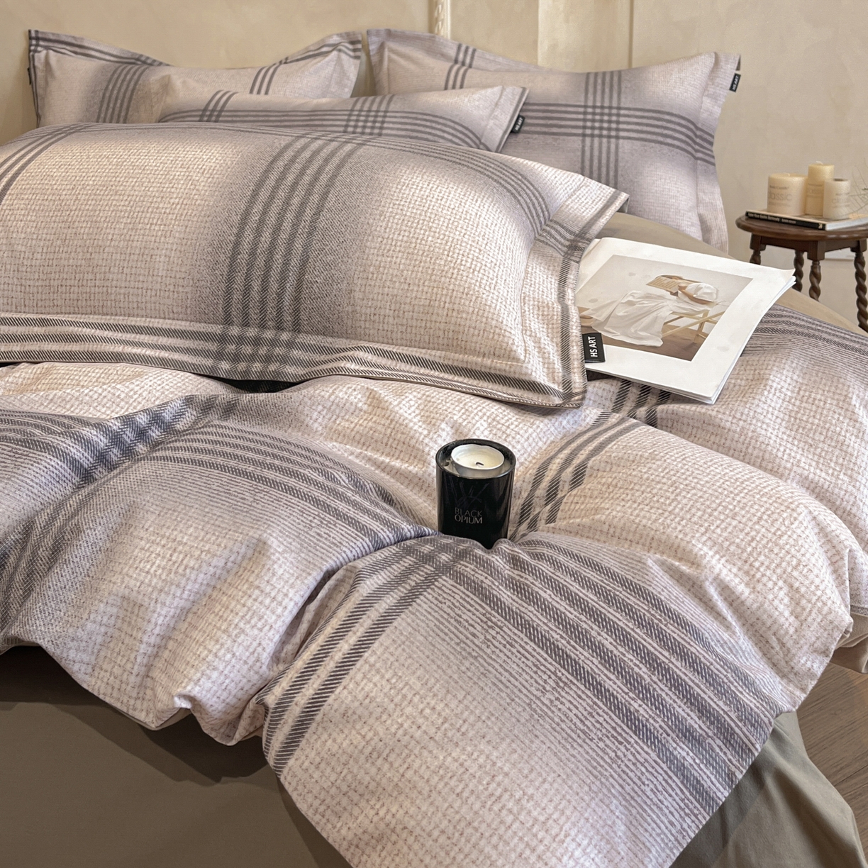 91家纺网 家纺一手货源 找家纺 禾时 2025新款全棉超柔数码印花磨毛四件套（32x21磨毛） 山岛（咖）