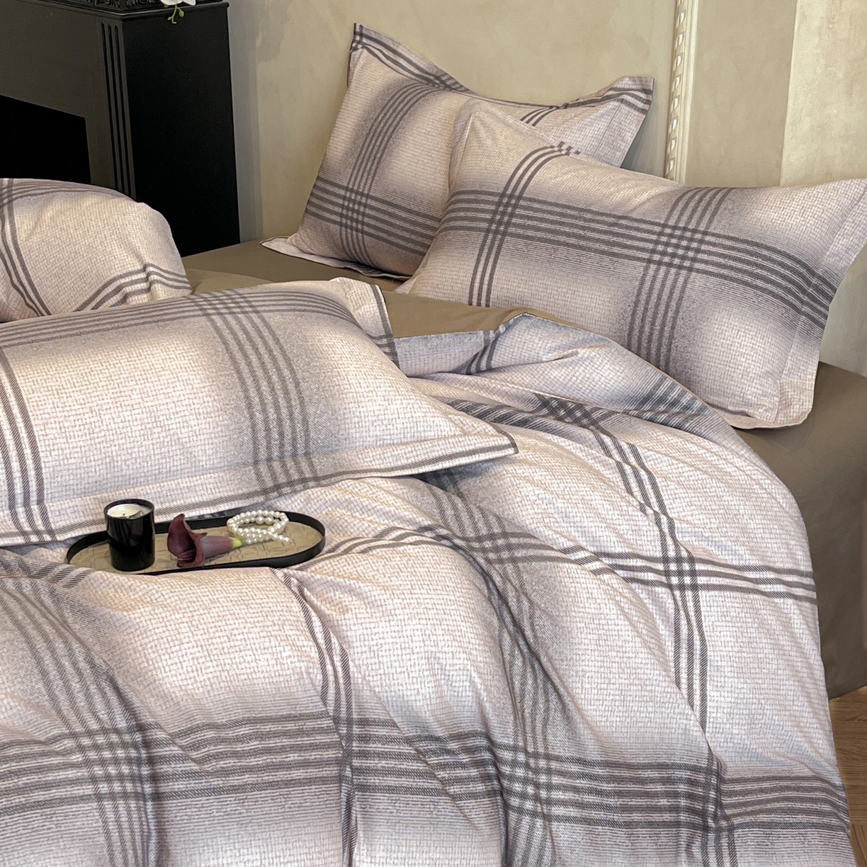 91家纺网 家纺一手货源 找家纺 禾时 2025新款全棉超柔数码印花磨毛四件套（32x21磨毛） 山岛（咖）