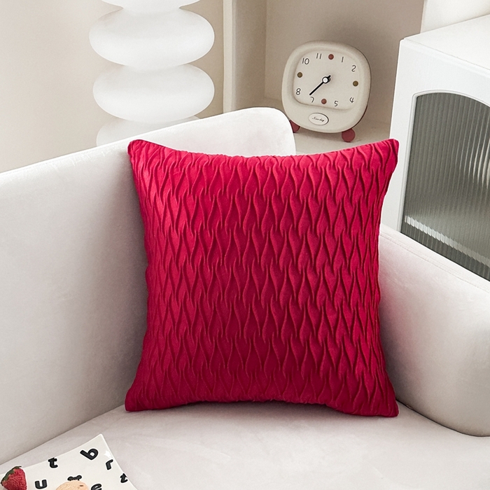 91家纺网 家纺一手货源 找家纺 新奇异 2025新款荷兰绒立体几何抱枕 水波纹-红色