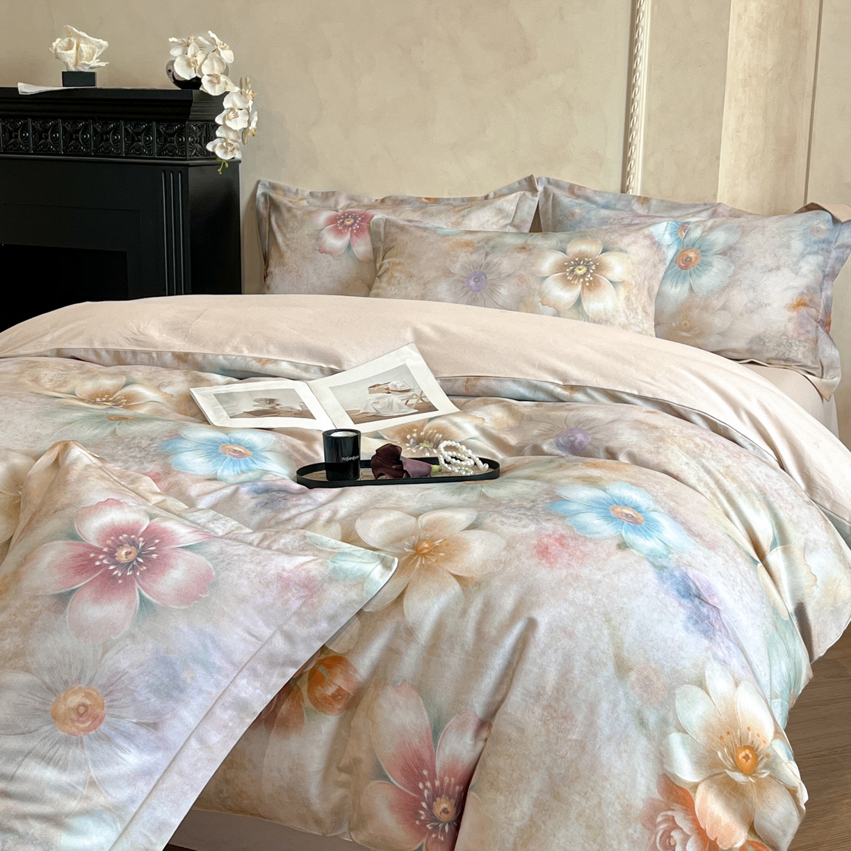 91家纺网 家纺一手货源 找家纺 禾时 2025新款全棉超柔数码印花磨毛四件套（32x21磨毛） 听妍（米）