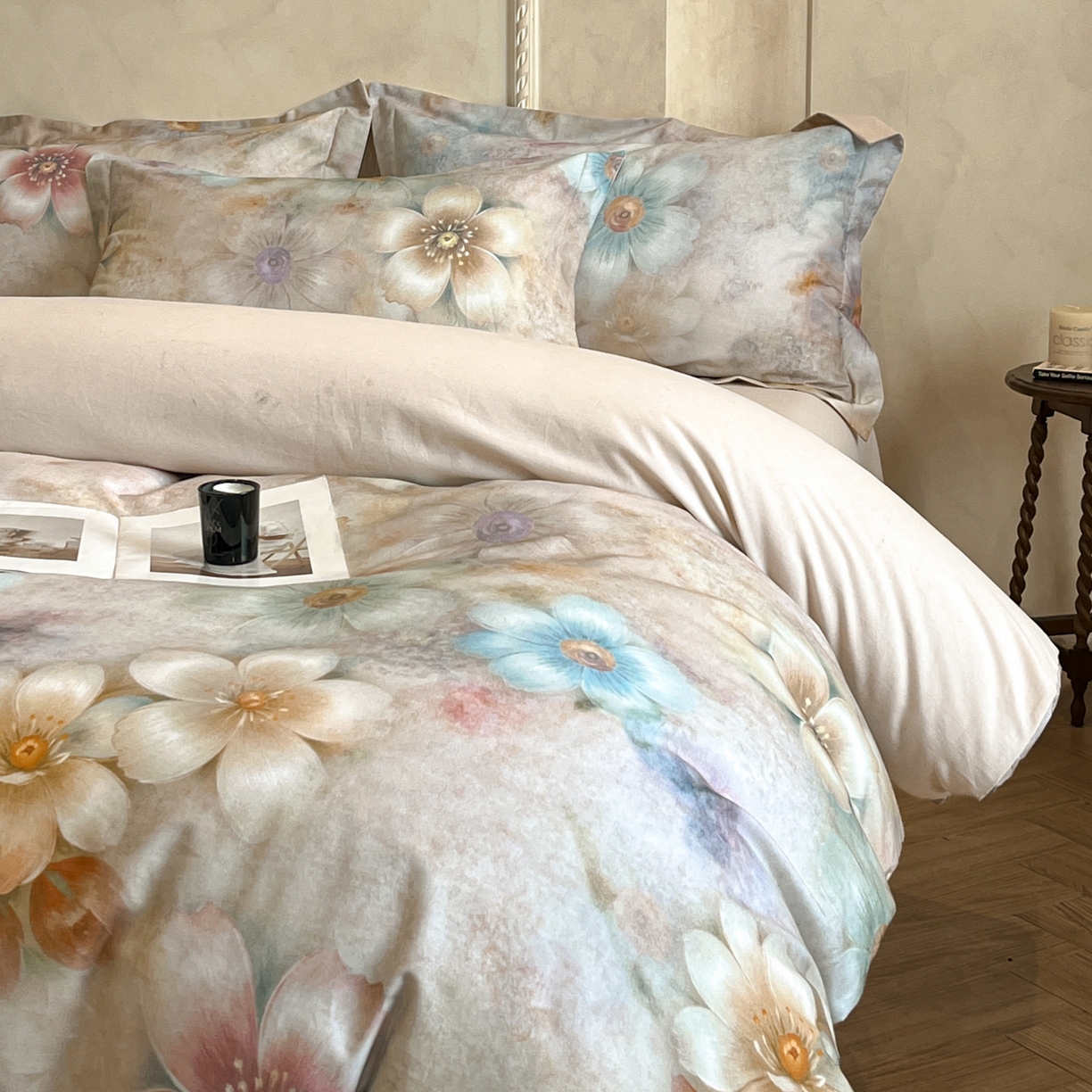 91家纺网 家纺一手货源 找家纺 禾时 2025新款全棉超柔数码印花磨毛四件套（32x21磨毛） 听妍（米）